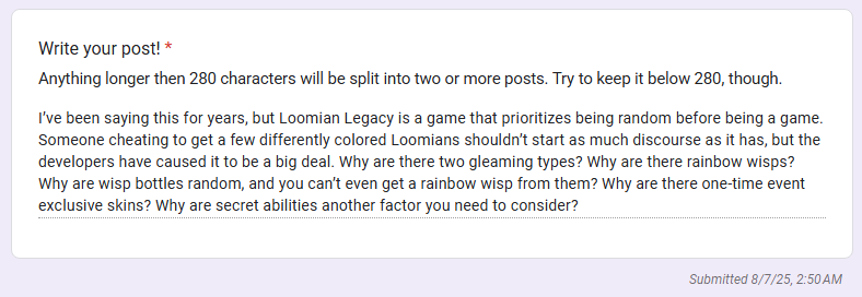 Hourly Loomian Legacy Confessions tweet media