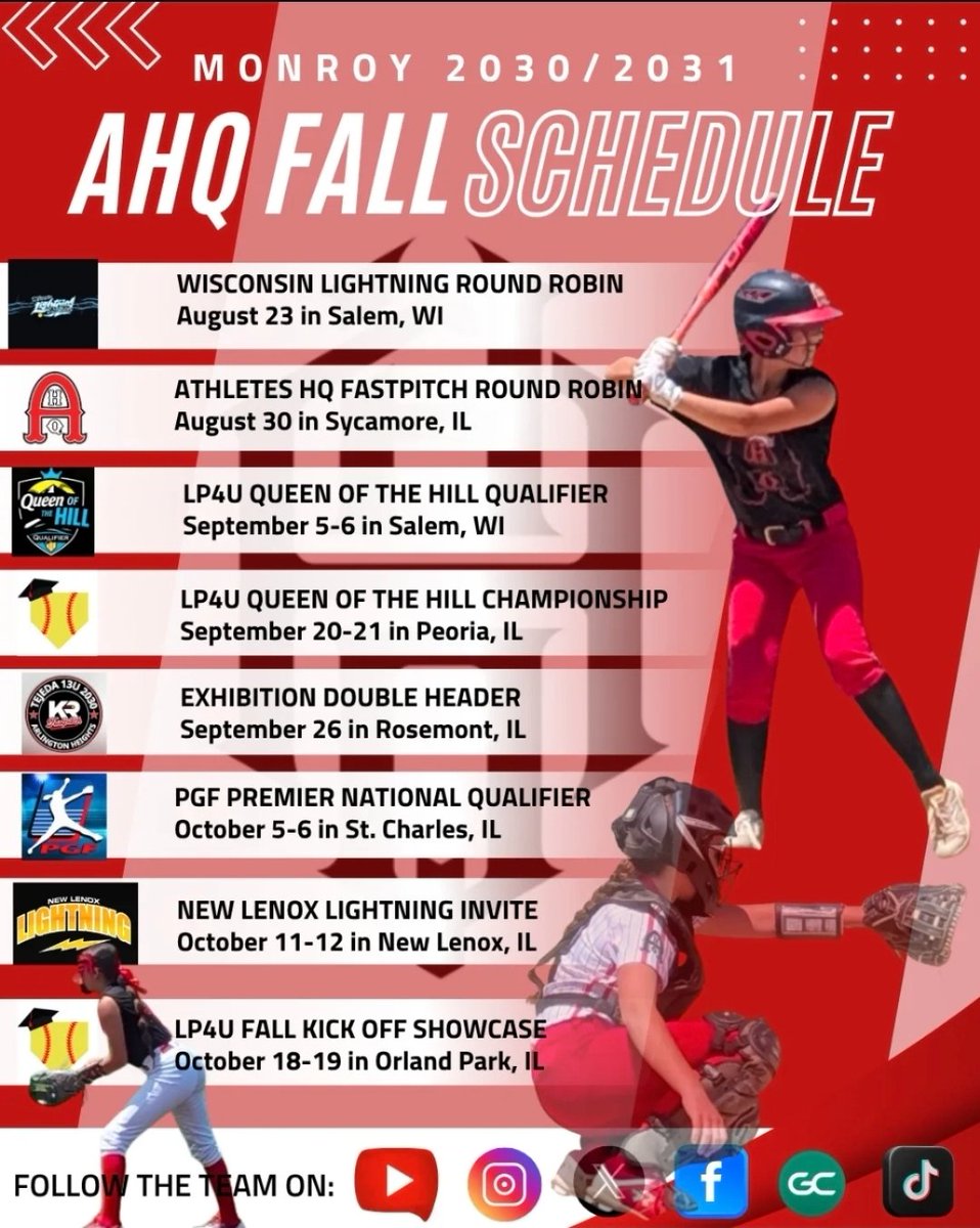 Fall Schedule Drop!🚨📢
<a href="/AthletesHQElgin/">Athletes HQ®️</a> <a href="/AHQFastpitch/">AHQ Fastpitch</a> <a href="/PGFnetwork/">PGF</a>  <a href="/DaveBetcher1/">Dave Betcher</a>