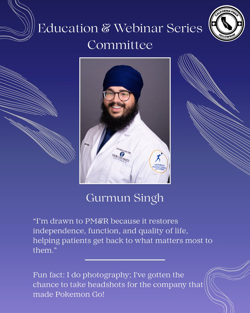 CaPMRFellowship's tweet photo. Hi Everyone!✨ Meet our Education &amp; Webinar Series Committee!📚 Dedicated to empowering future physiatrists through education, collaboration, and innovation!💪 

#Physiatry #PMR #physicalmedandrehab #LeadershipSpotlight https://t.co/8v1YvugyPz
