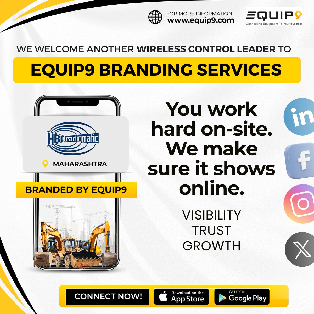 Equip9_'s tweet image. 📢Welcome HBC-radiomatic, wireless control leader from Maharashtra!

Equip9 helps your hard work get the online recognition it deserves.🌟

✅Visibility | Trust | Growth
Let’s grow your brand together!🚀
#Equip9Branding #HBCRadiomatic #WirelessControl #ConstructionIndia