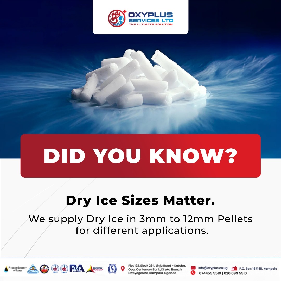 oxyplusug's tweet photo. Dry Ice Size Matters
OxyPlus supplies premium dry ice pellets from 3mm to 12mm, tailored to your needs.
π 074455 5510 | 020 099 5510
π§ info@oxyplus.co.ug
π https://t.co/L0l1FcGcqY
#oxyplus #dryicefun #dryice https://t.co/NhZ2Ow2ffU