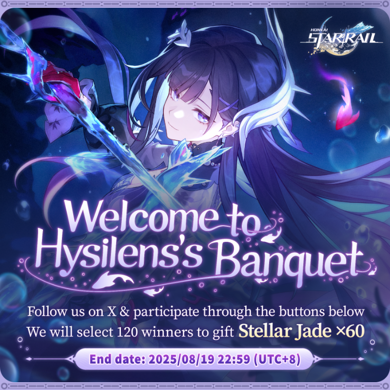 honkaistarrail's tweet photo. Welcome to Hysilens's Banquet 🐟

Hysilens Rate-up!
The banquet-loving Hysilens invites you to a deep-sea feast. What will you try?

Follow us &amp; select the buttons below
Get an instant reply 

Perhaps there might be some special gifts...?
You can participate multiple times!