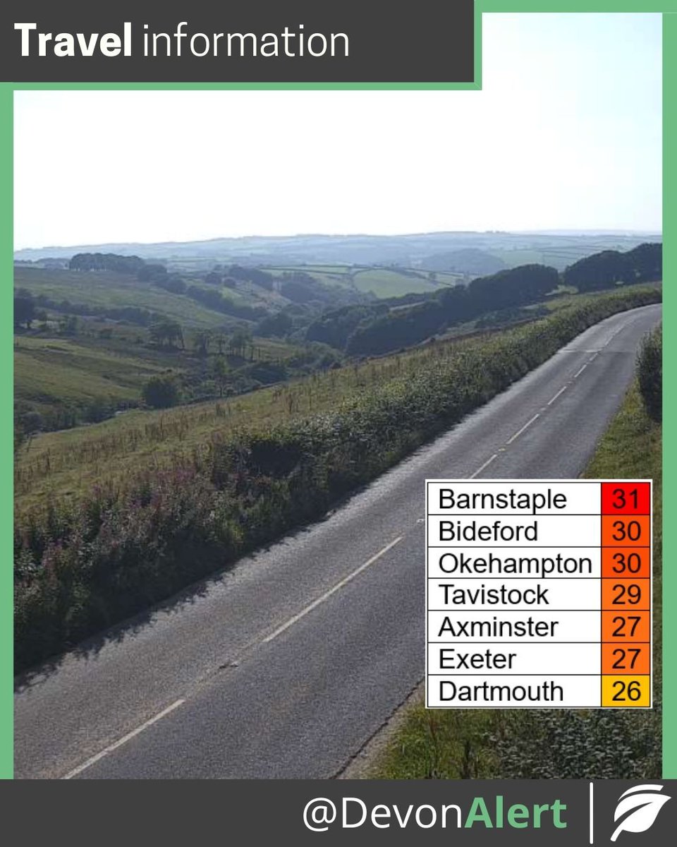As the weather heats up again please remember;

- Stationary cars can get dangerously hot very quickly. 
- Take plenty of snacks and water for your journey.

If visiting the coast and other beauty spots, please be prepared for high traffic numbers and park responsibly.