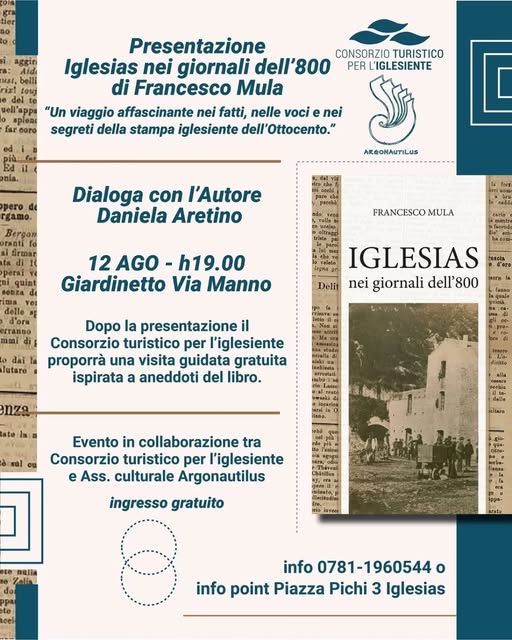 Questa sera IGLESIAS ore 19:00
Francesco Mula "Iglesias nei giornali dell'800"
Tutte le info in grafica.