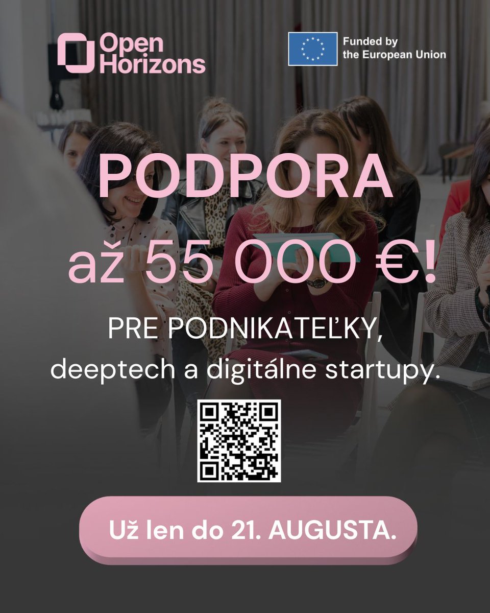 PEDAL Consulting (@pedalconsulting) on Twitter photo 🔥 SLOVENSKÉ #ŽENY – #INOVÁTORKY, KDE STE?
Slovensko zatiaľ nemá uchádzačku vo výzve <a href="/OpenHorizonsEU/">OPEN HORIZONS project</a>.
Máte deeptech/digitálny #startup? Zaoberáte sa AI, energiou, textíliami či udržateľnosťou?
Získajte €55 000 bez odovzdania podielu
🗓️Termín: 21. 8.
👉 shorturl.at/jr7hp 🔥 SLOVENSKÉ #ŽENY – #INOVÁTORKY, KDE STE?
Slovensko zatiaľ nemá uchádzačku vo výzve <a href="/OpenHorizonsEU/">OPEN HORIZONS project</a>.
Máte deeptech/digitálny #startup? Zaoberáte sa AI, energiou, textíliami či udržateľnosťou?
Získajte €55 000 bez odovzdania podielu
🗓️Termín: 21. 8.
👉 shorturl.at/jr7hp