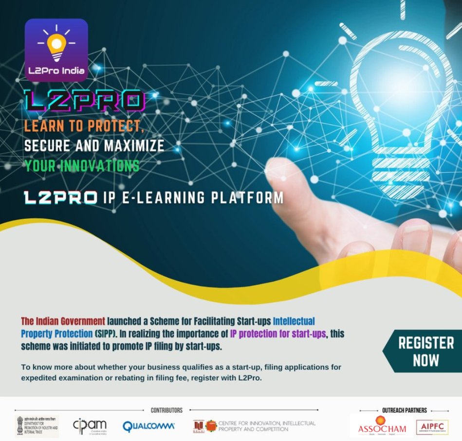 l2pro_india's tweet image. The Indian Government has launched a scheme to promote #IP_filing by #Startups, called SIPP. It was done to realize the importance of #IP_protection for start-ups.

#L2Pro #L2ProIndia #IntellectualProperty #StartupIntellectualPropertyProtection #CopyrightLaw #PatentLaw