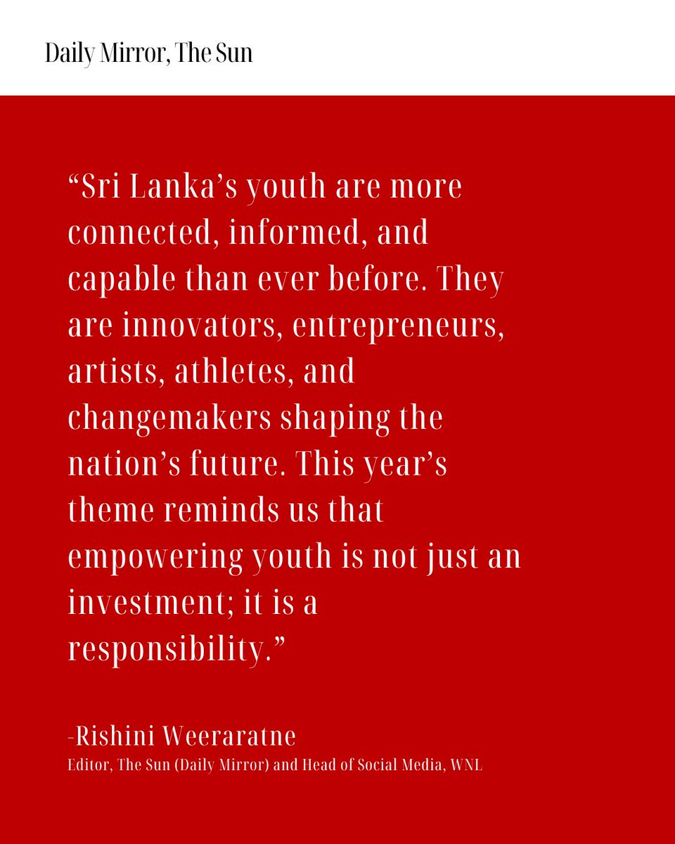 TheSunSriLanka's tweet image. Reflections on International Youth Day 2025

Not the leaders of tomorrow, but the changemakers of today.

#GenerationNow #ChangeInMotion #YouthUnstoppable #YouthDay2025 #PowerWeCarry