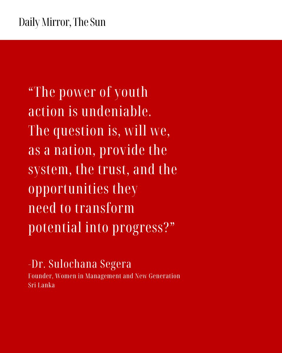 TheSunSriLanka's tweet image. Reflections on International Youth Day 2025

Not the leaders of tomorrow, but the changemakers of today.

#GenerationNow #ChangeInMotion #YouthUnstoppable #YouthDay2025 #PowerWeCarry