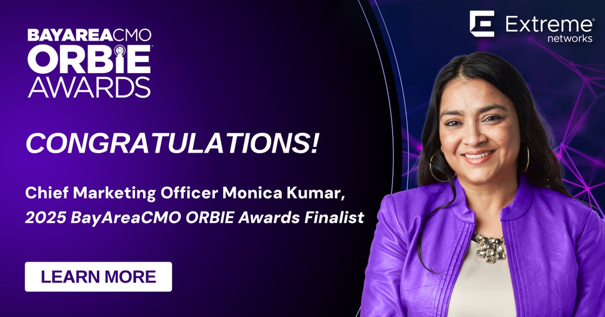 EXTR_JP's tweet image. 🎉 Extreme Networks CMOのモニカ・クマールが2025 BayAreaCMO #ORBIE Awardsのファイナリストに選出されました！モニカはそのリーダーシップ、型破りな発想、そして揺るぎないコミットメントにより、Extreme Networksのリーダーの一員として日々チームを牽引しています。
orbie.org/bayareacmo