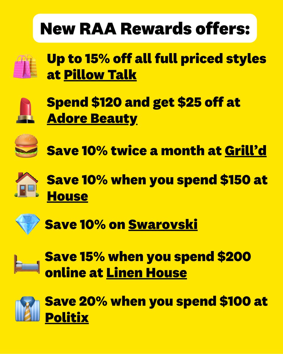 RAA (@raaofsa) on Twitter photo RAA Rewards just got even better!
Save on your fav beauty products at <a href="/adorebeauty/">Adore Beauty</a>, head to @grilldburgers for a yummy feed, plus so much more!
Access your RAA Rewards offers here: bit.ly/41xBhso
T&C’s apply, available at RAA. RAA Rewards just got even better!
Save on your fav beauty products at <a href="/adorebeauty/">Adore Beauty</a>, head to @grilldburgers for a yummy feed, plus so much more!
Access your RAA Rewards offers here: bit.ly/41xBhso
T&C’s apply, available at RAA.