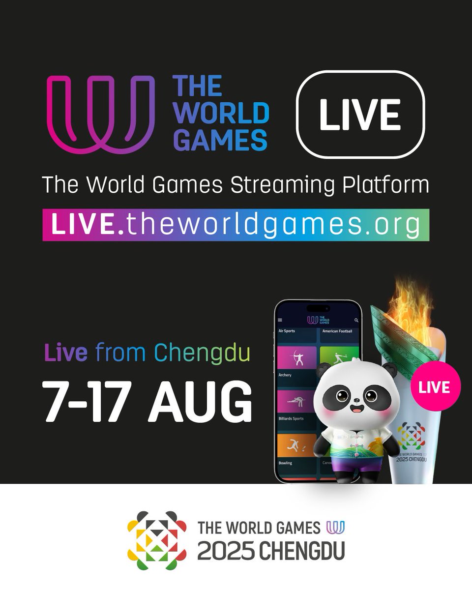 TheWorldGames's tweet photo. π₯ Watch The World Games 2025 live - on The World Games LIVE! π€©
Or re-watch afterwards at your convenience π
β‘οΈ https://t.co/Ydv2RFZMry
Google Play Store: https://t.co/j10mOD13gK
Apple Store: https://t.co/ZQFeVavQGS
#WeAreTheWorldGames #TWG2025 #RoadtoChengdu #TWGLIVE https://t.co/CuwXLYAUfn