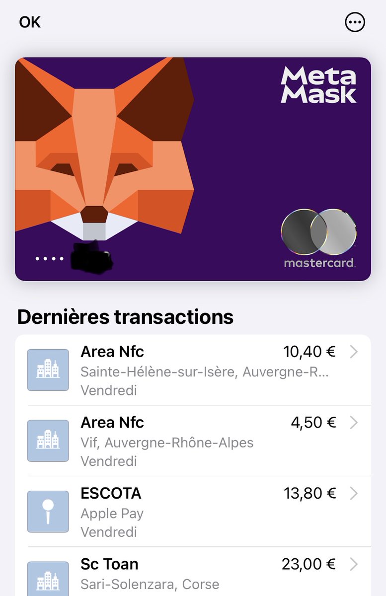 one_hiii's tweet photo. Why use a web3 payment card? It's simple. 

On Thursday afternoon, I made purchases with my Metamask card and also with my "traditional" card. 
With the @MetaMask  card, I receive the receipt instantly; with my traditional card, I only receive the receipt today, Tuesday, five days later! It's crazy!

Want to control your finances? Get a CL card, plus there is cashback ..! 2% in $bxx with Ledger/1inch cards, 3% USDC with a Metamask metal card 
#ledger #1inch #metamask #cryptopayment