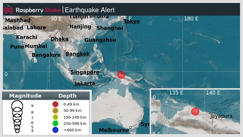 raspishakEQ's tweet photo. Preliminary M6.3 #Earthquake
ID: #rs2025ptzqzk
209km from #Waena, #WestPapua,Indonesia
2025-08-12 08:24 UTC
Source: #EMSC
@raspishake
Join the largest #CitizenScience EQ community ➡ https://t.co/Y5O0dgJqJF
EVENT ➡ https://t.co/ol1mLEDCK0 https://t.co/srM4IL8Mao