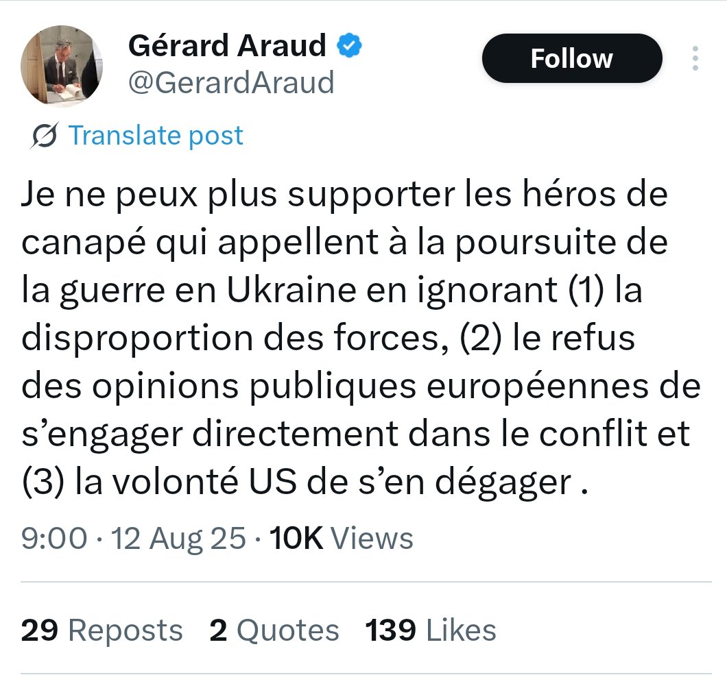 Je ne peux plus supporter les collabos de canapé qui imaginent que l'Ukraine peut arrêter de combattre et continuer à exister.