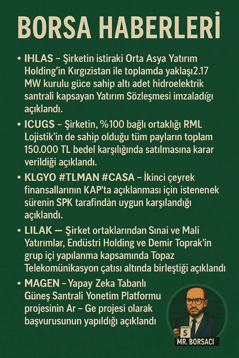 mr_borsaci's tweet photo. Şirket haberleri;
#agesa #akgrt #agrot #ALBRK #BURVA #BNTAS #bscam #brkvy #CIMSA #dmlkt #daghl #dcttr #dobur #enjsa #ekgyo #esen #ihlas #ICUGS #klgyo #tlman #casa #LILAK #magen https://t.co/xH1AxJoM2j