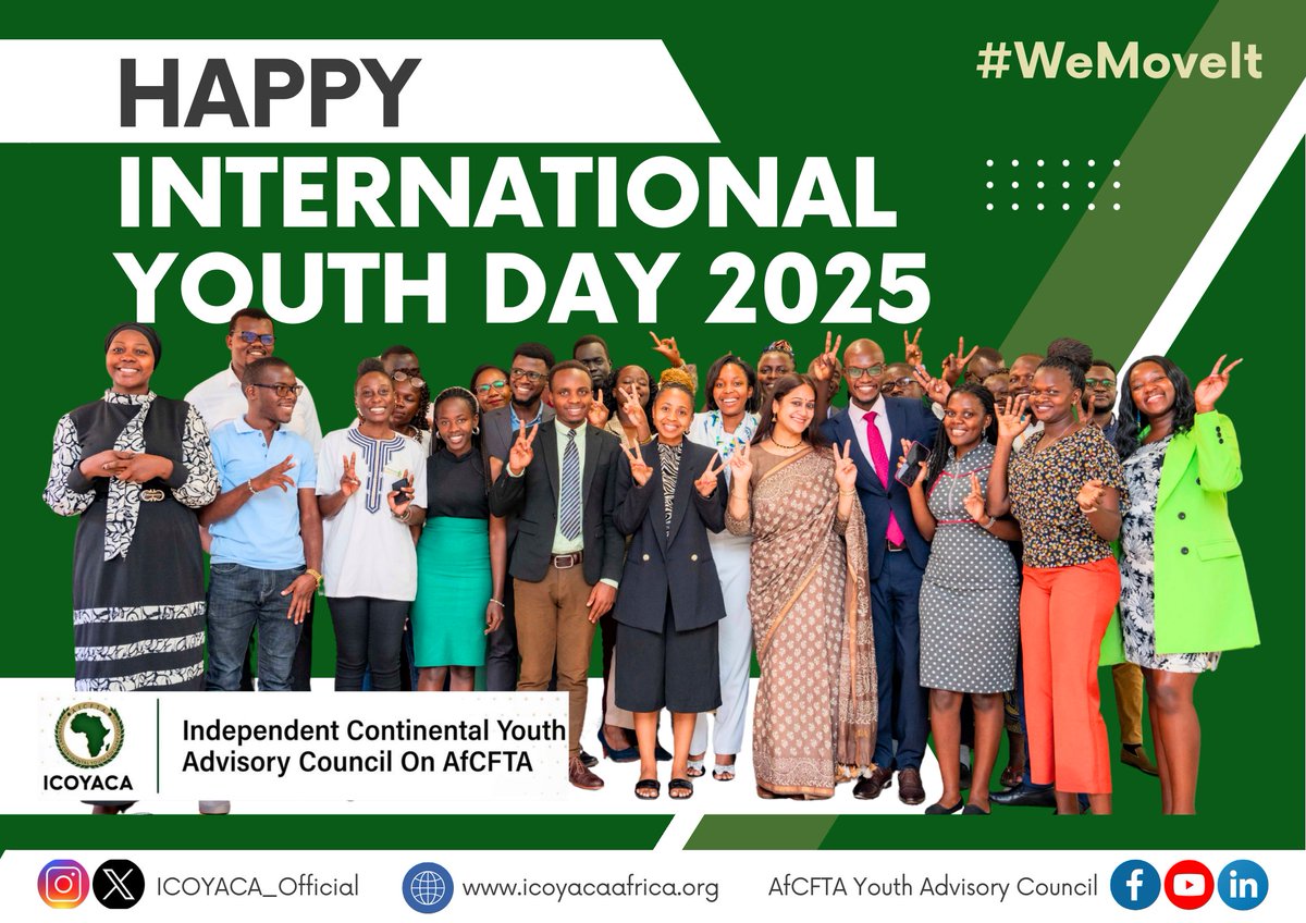 Happy International Youth Day 2025, Champions! 

Together, we #WeMoveIt, shaping the future of intra-African trade with pride and power! 

 #YouthInTrade
<a href="/MastercardFdn/">Mastercard Foundation</a> <a href="/AfCFTA/">AfCFTA Secretariat Official</a> <a href="/AfriYBC/">Afrikan Youth Business Council - AfYBC</a> <a href="/OneYoungAfrica/">YouLead Africa</a>