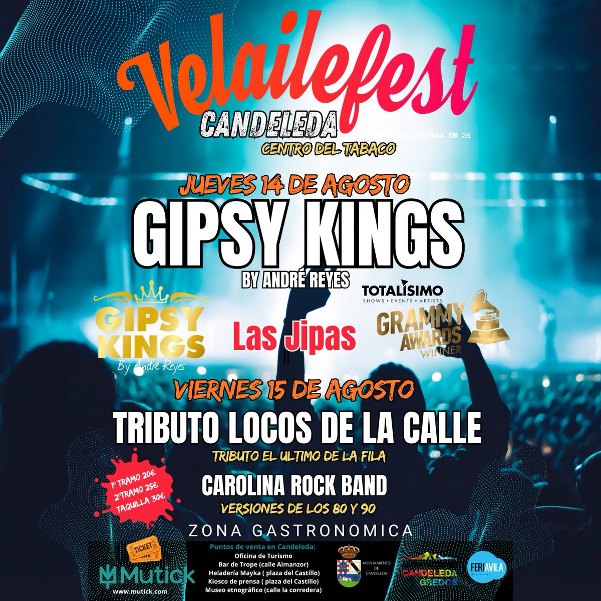 🎸 Gipsy Kings + verano en Gredos = plan perfecto.
📅 14 agosto – #Velailefest2025 – Candeleda.
🎟 Solo esta semana: entradas a 20 €.
#Candeleda #GipsyKings #RumbaFlamenca