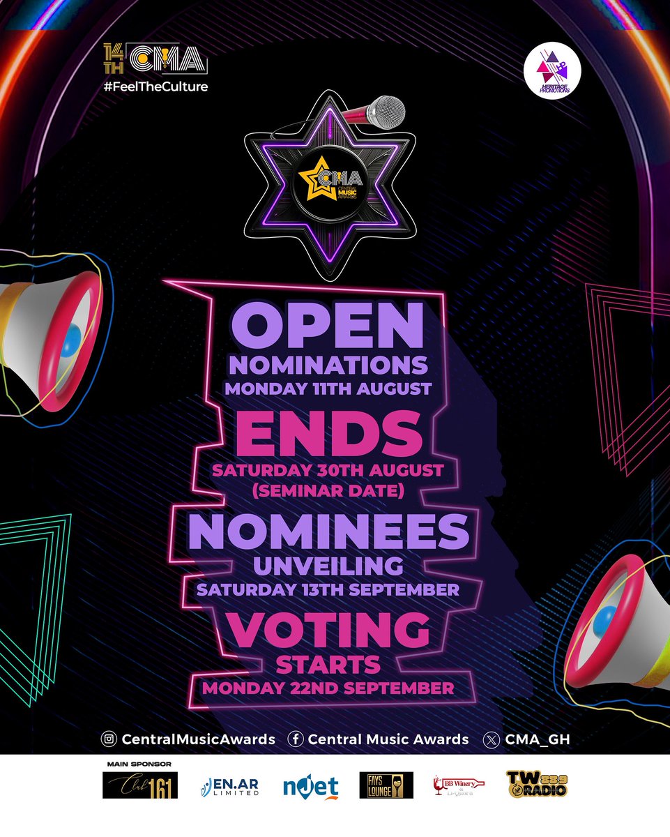 𝐑𝐨𝐚𝐝 𝐦𝐚𝐩 𝐭𝐨 𝐭𝐡𝐞 𝐂𝐞𝐧𝐭𝐫𝐚𝐥 𝐌𝐮𝐬𝐢𝐜 𝐀𝐰𝐚𝐫𝐝𝐬 2025
Powered by: Heritage Promotions 

#The14thCMA #FeelTheCulture
#CentralMusicAwards2025
#HeritagePromotions