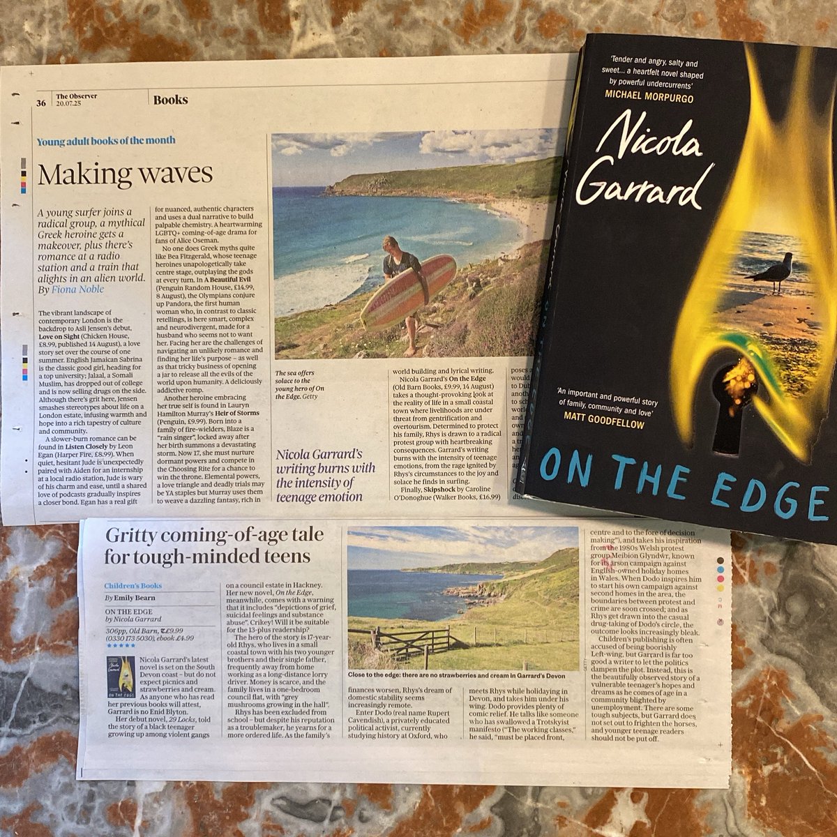 Nicola Garrard (@nmgarrard) on Twitter photo Please excuse me for blowing my own trumpet, but these #ontheedge reviews in @theobserveruk and @telegraph are just ⭐️⭐️🌟✨💫🤩
On the Edge is out this Thursday! 🥰
<a href="/oldbarnbooks/">oldbarnbooks</a> #summerreading #surfsup🏄 #revolution #protest #devon #yabook #ukya Please excuse me for blowing my own trumpet, but these #ontheedge reviews in @theobserveruk and @telegraph are just ⭐️⭐️🌟✨💫🤩
On the Edge is out this Thursday! 🥰
<a href="/oldbarnbooks/">oldbarnbooks</a> #summerreading #surfsup🏄 #revolution #protest #devon #yabook #ukya