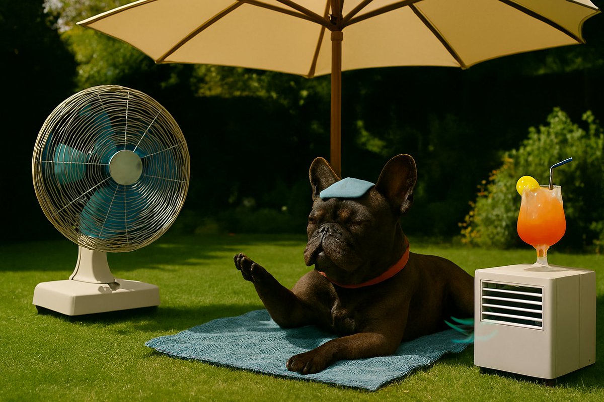 petsfoodbank's tweet photo. Decided its hot to go to work today, told the Hooman we are staying home she's determined to keep me cool —despite my sassiest side-eye that says “I didn’t ask for all this fuss, but don’t stop.” 👑🐾
#HeatwaveQueen #RubyRules #TooCoolForThisHeat #DogDivaDiaries #BrindleAndBoujee https://t.co/XSeFANWbXd