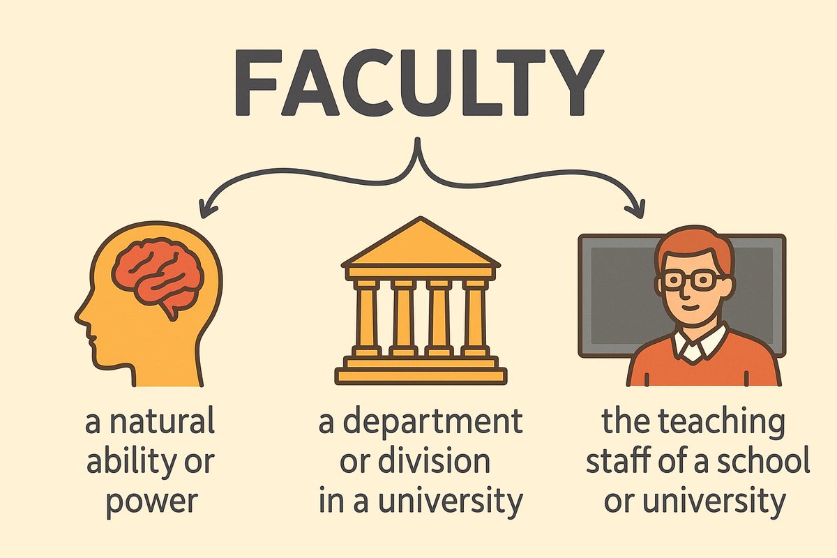 Valueyourlifet1's tweet photo. 【英検一級語彙メモ📝】
faculty

①能力、才能
②大学の学部
③教員、教授陣

👉 「持っている力や権限」がコアイメージ

#英検一級 https://t.co/6VOGQApGse