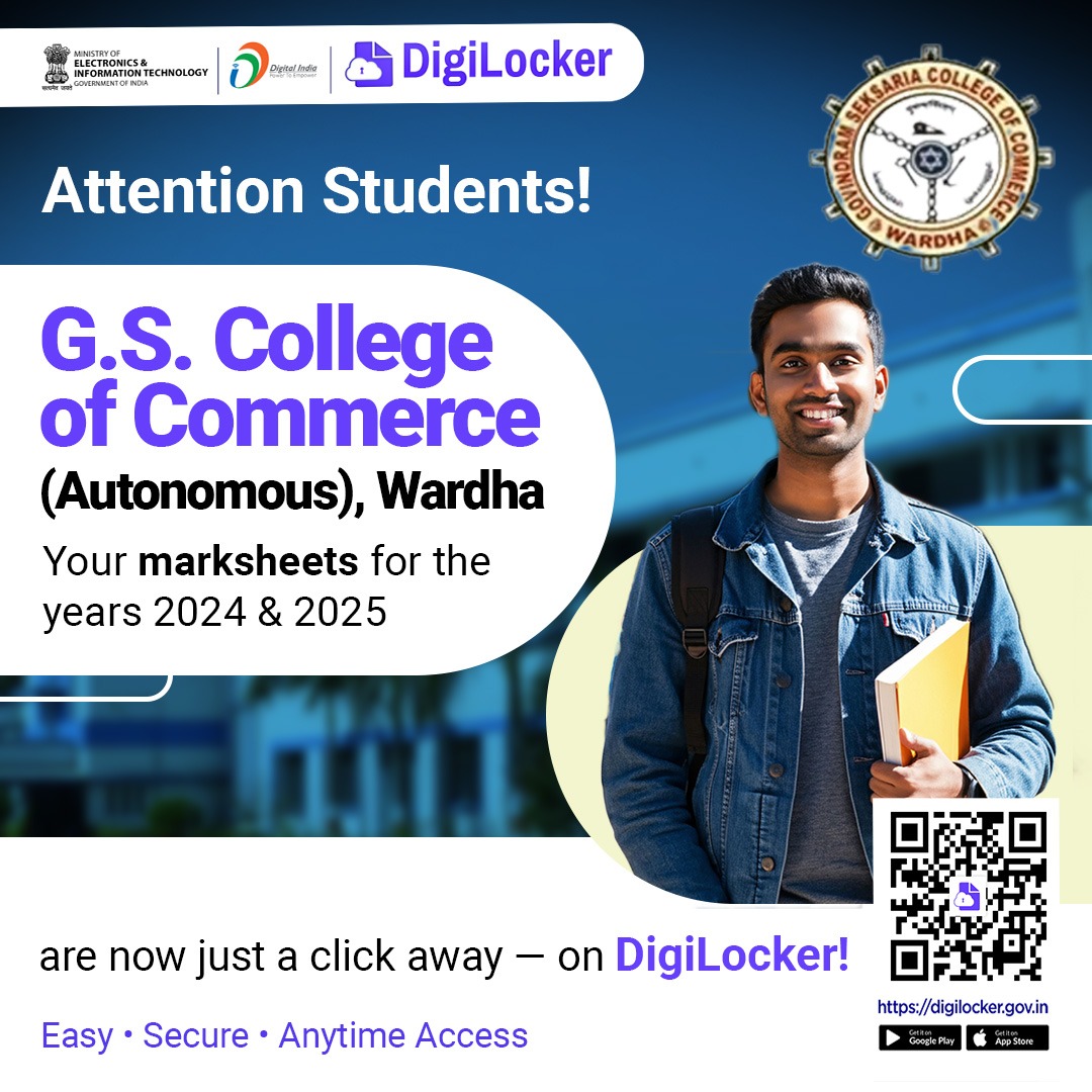 digilocker_ind's tweet photo. G.S. College of Commerce (Autonomous), Wardha,
Marksheets for the years 2024 & 2025 are now available on #DigiLocker! Access them anytime, anywhere - safe, secure, and paperless.
#DigitalIndia #Marksheets #gsccollege #PaperlessIndia https://t.co/HGlOJTdqhj