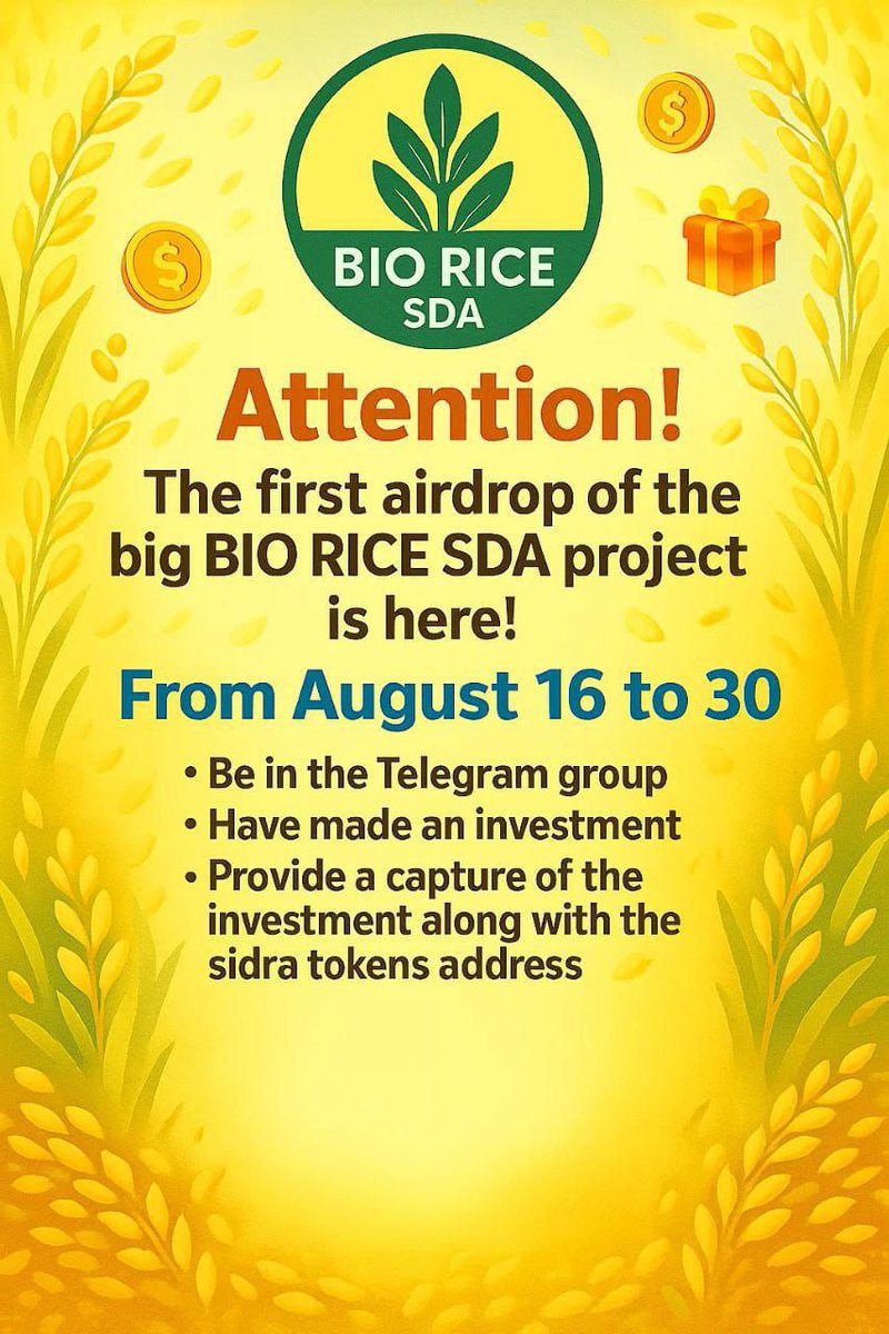 Hauwa Hamman (@hauwahammann) on Twitter photo 4 days to the biggest airdrop of all time! Don't miss out on this great opportunity with Bio Rice SDA. Be ready with your SDA
sidrastart.com/project/c213f4…
TG: t.me/+DojO3tj6fWxiZ…
#SidraChain #SidraFamily #SidraStart #LaCasaDeLosFamososMx #deprem <a href="/maljefairi/">محمد الجفيري</a> <a href="/Sidraholding/">Sidra Holding</a> 4 days to the biggest airdrop of all time! Don't miss out on this great opportunity with Bio Rice SDA. Be ready with your SDA
sidrastart.com/project/c213f4…
TG: t.me/+DojO3tj6fWxiZ…
#SidraChain #SidraFamily #SidraStart #LaCasaDeLosFamososMx #deprem <a href="/maljefairi/">محمد الجفيري</a> <a href="/Sidraholding/">Sidra Holding</a>
