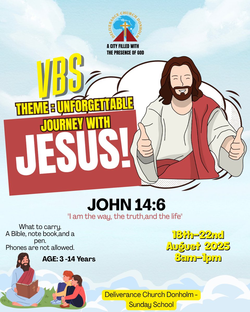 🚀🌟This August… Adventure Awaits!

From the moment the doors open, our little explorers (ages 3–14) will step into an unforgettable journey with JESUS - filled with stories, laughter, friendships, &amp;life-changing truths from His Word. 🙌🏾📖✨

Tag a parent who needs to see this.