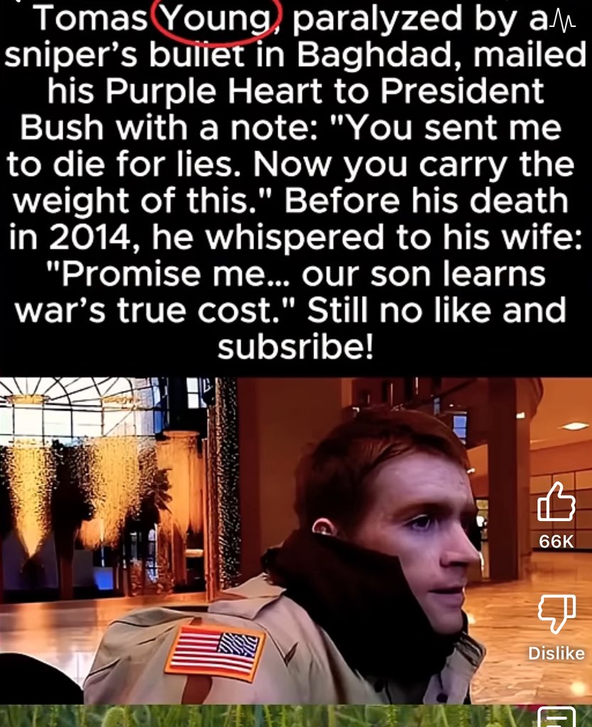 Never forget Tomas Young, who got duped into war, paralyzed and learned the hard way to never trust their lies again! The jews lied and Tomas died!