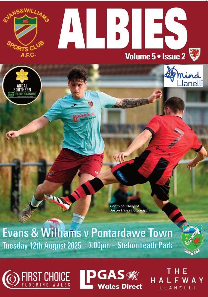 CPD Evans & Williams AFC (@evanswilliamsfc) on Twitter photo 𝙈𝙖𝙩𝙘𝙝𝙙𝙖𝙮 𝟰
🆚 <a href="/PontardaweTown/">Pontardawe Town FC</a>
🗓️ Tuesday 12th August
🕣 Kick off : 7pm
📍 Stebonheath Park, Llanelli, SA15 1EY.
🎟️ £5 - Adults/£3 - 65+/£2 - U16
🍻 Post match, The Halfway Llanelli 𝙈𝙖𝙩𝙘𝙝𝙙𝙖𝙮 𝟰
🆚 <a href="/PontardaweTown/">Pontardawe Town FC</a>
🗓️ Tuesday 12th August
🕣 Kick off : 7pm
📍 Stebonheath Park, Llanelli, SA15 1EY.
🎟️ £5 - Adults/£3 - 65+/£2 - U16
🍻 Post match, The Halfway Llanelli