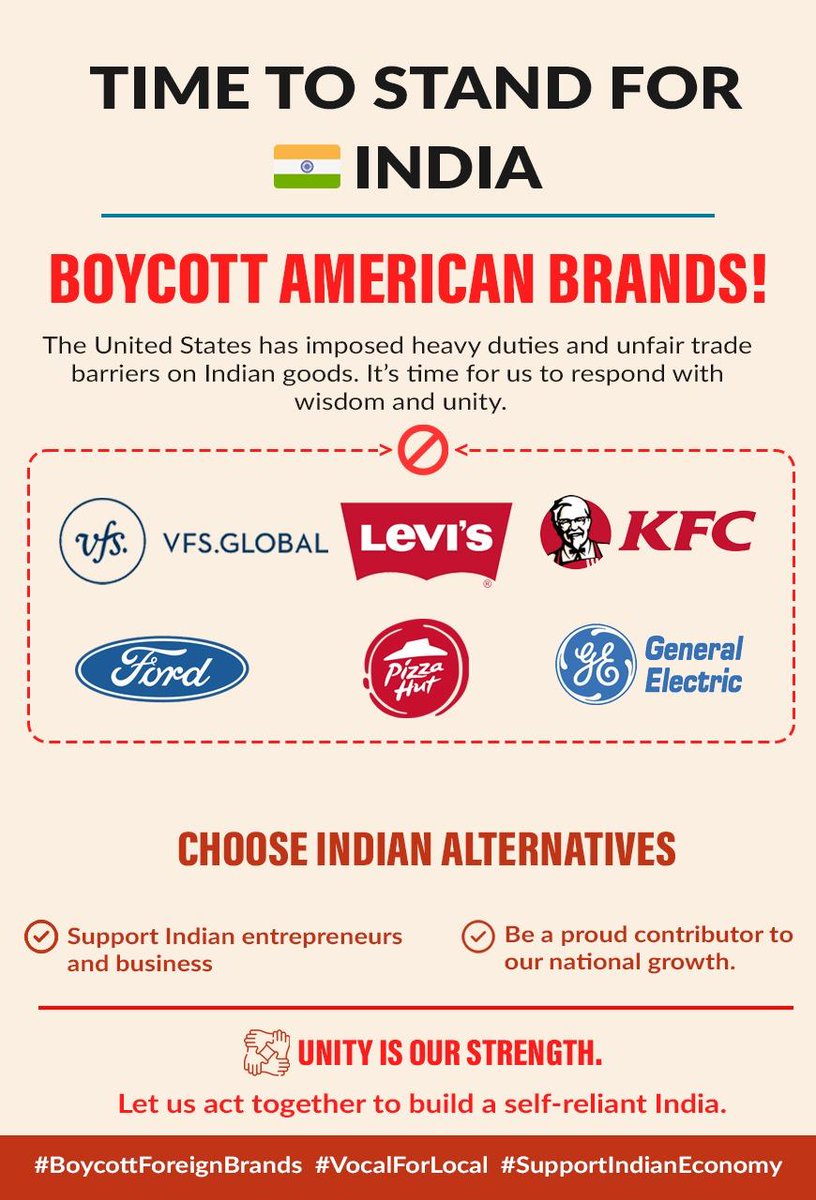 shalni_thakur23's tweet photo. Let's stand united in our call to boycott foreign chains like VFS, Amazon, and KFC. Support local, make India strong! #BoycottVFS_Amazon_KFC @DrSJaishankar https://t.co/EogURu5hEe