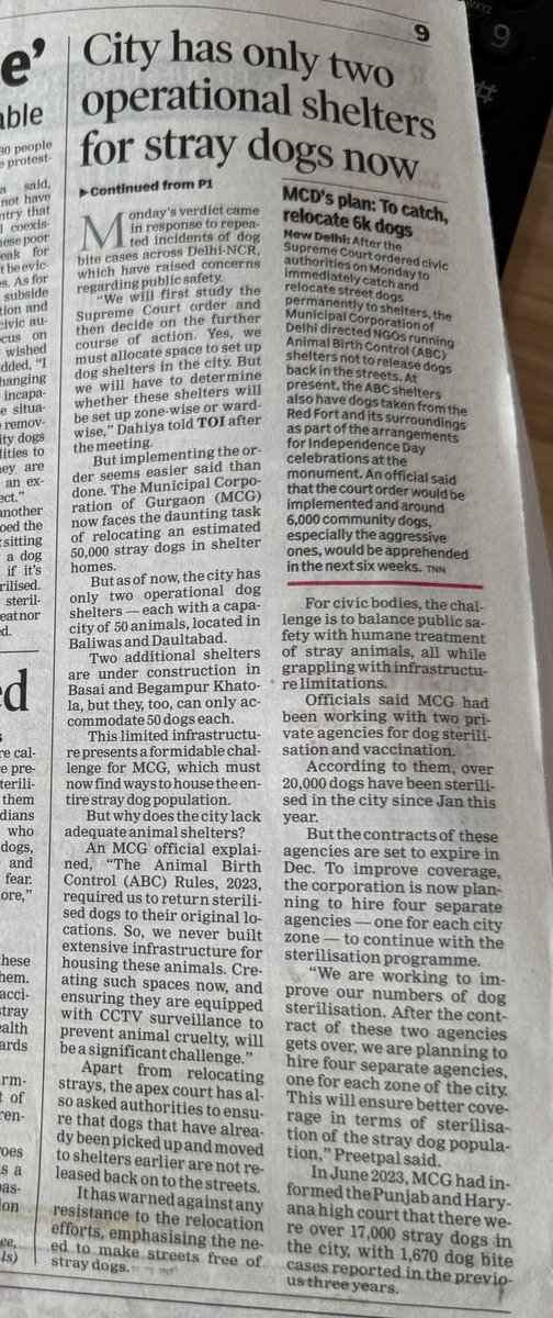 #Delhi-NCR #straydogs order leaves civic bodies in a fix: #Gurgaon told to relocate canines with just 100 shelter slots; scramble begins for space and funds 

Read more at:
m.timesofindia.com/articleshow/12…
