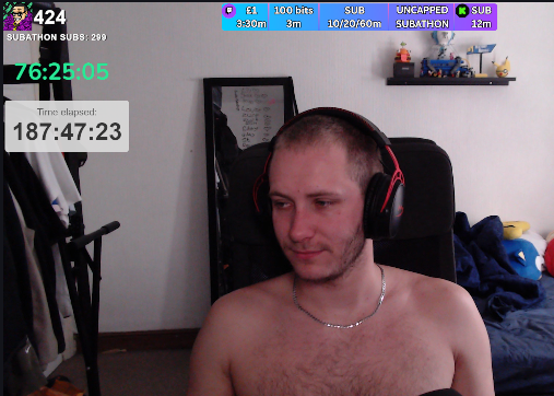 Subathon day 8... ☀️

187 hours streamed straight ⌚
76 hours and counting left... ⌛
