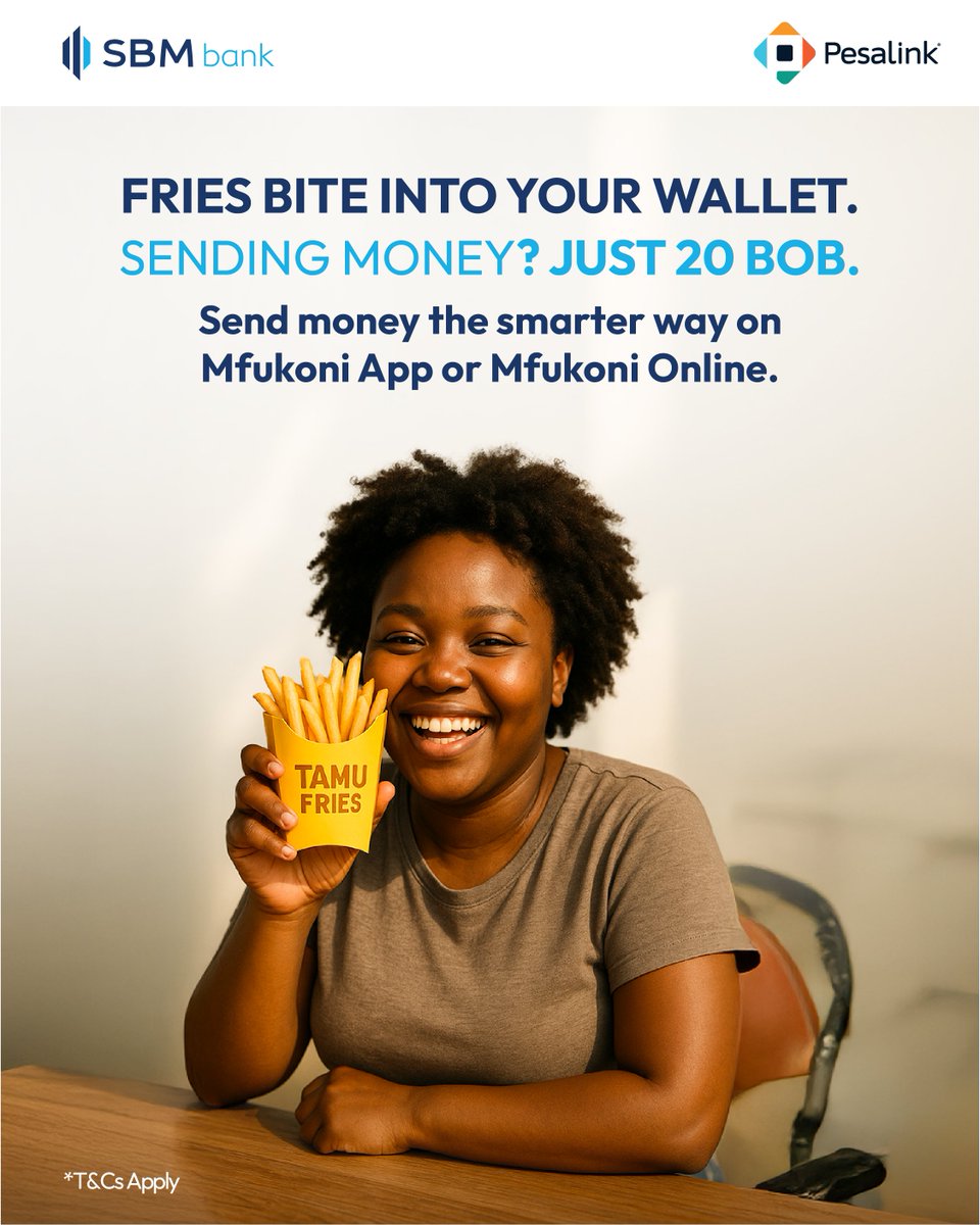 KES 20 is all it takes!

Send KES 1,000 to 999,999 via Pesalink on Mfukoni – no hidden charges.

It’s the smarter way to move money.
Details here: bit.ly/SBMTumaNaMbao

<a href="/IPSL_Kenya/">Pesalink</a>
#TumaNaMbao #SBMBank #Pesalink #ForASmarterTomorrow