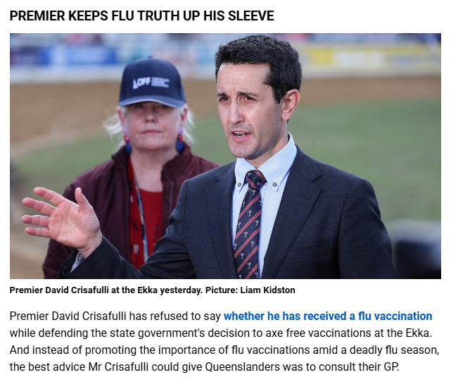 QBCCIntegrity's tweet photo. Queensland Premier Crisafulli should be supported and applauded for his CORRECT stance on the subject of vaccine status and medical information

No person should ever be forced to take a vaccine and no person has the right to demand another's PRIVATE vaccination or medical status https://t.co/DtP0kHaimj
