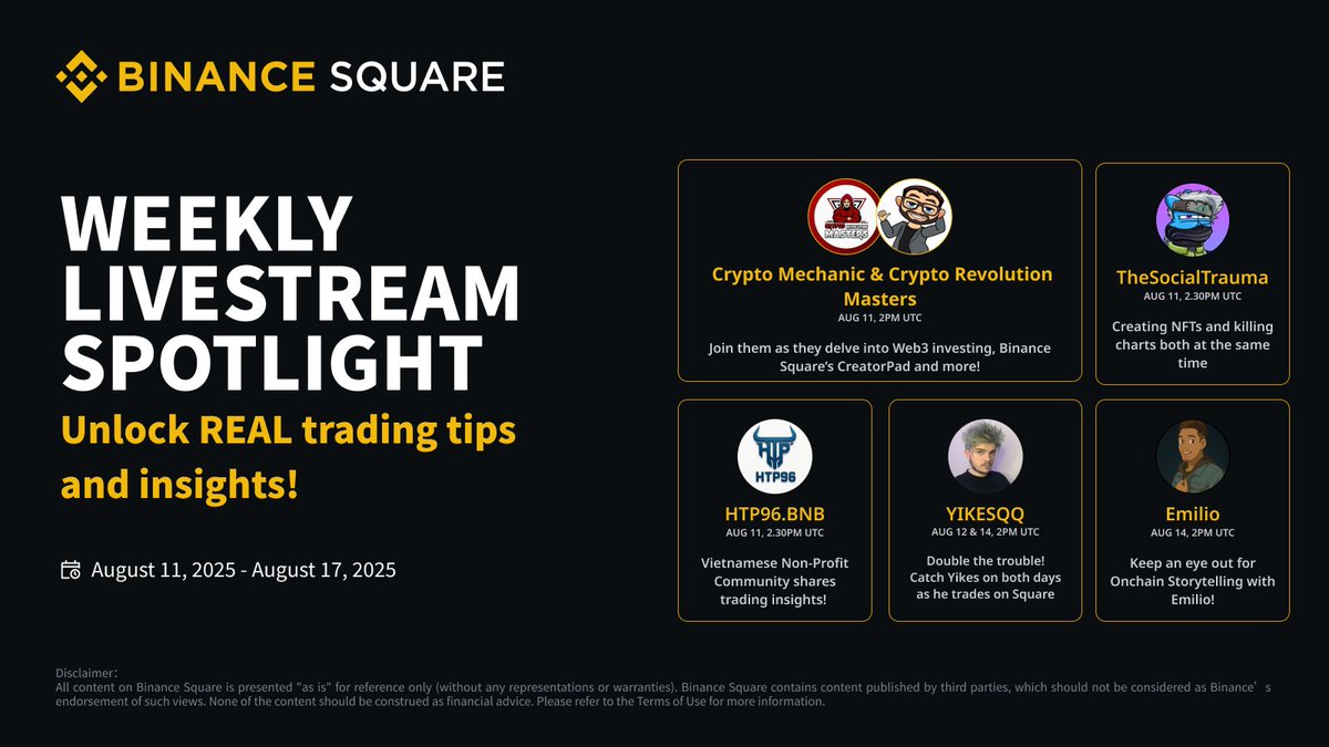 Showing love to our streamers this week on @Binance Square! 💛

Happy to see that the Binance Ecosystem goes hard when it comes to supporting our content creators and streamers 🫶

If you're keen to be featured or stream, holla at me in my dms anytime 😉

binance.com/en/square/post…