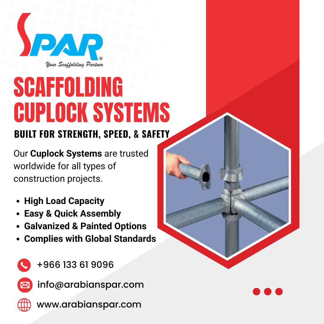 ArabainSpar's tweet image. Reach New Heights with Our Cuplock Scaffolding System!
👉As a leading manufacturer and exporter of scaffolding cuplock systems
.
📧 info@arabianspar.com
🌐 arabianspar.com
#arabianspar #scaffoldingcuplock #cuplockSystem #cuplock #couplockstand