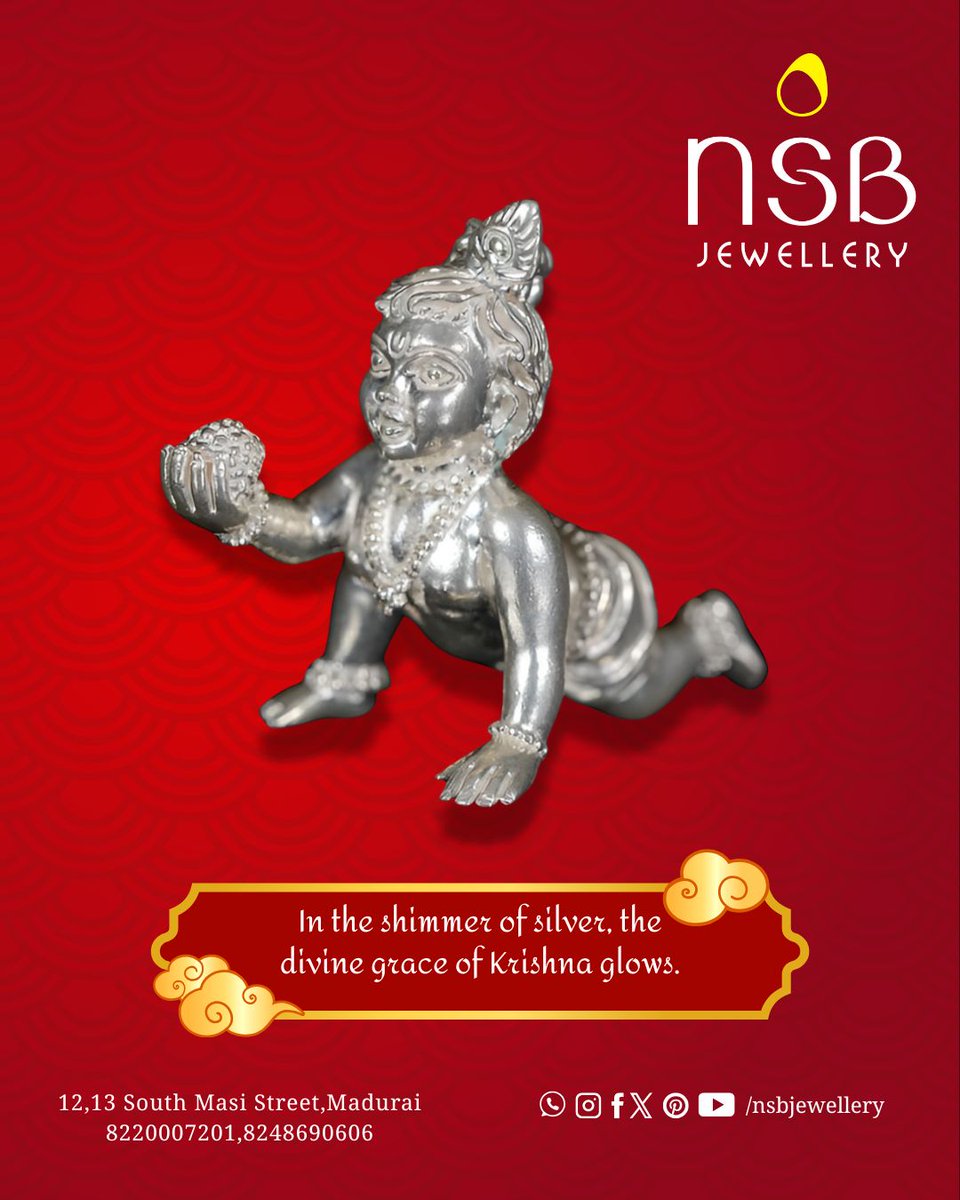 nsbjewellery's tweet image. Add a touch of divinity to your celebrations 🌸✨
Pure silver, pure devotion – inspired by Krishna’s grace. 💙
#KrishnaSilver #DivineDesigns #PureSilverJewels #FestiveElegance📍Visit us: 12,13,South masi street,Madurai-01
📞 Call us: 8220007201,8248690606