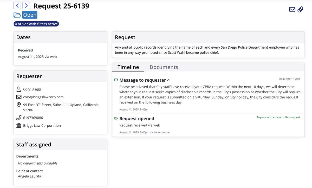 On behalf of <a href="/LaPrensaSD/">La Prensa San Diego - LaPrensa.org</a>, the attached requests for public records concerning <a href="/SanDiegoPD/">San Diego Police Department</a> chief Scott Wahl have been submitted.