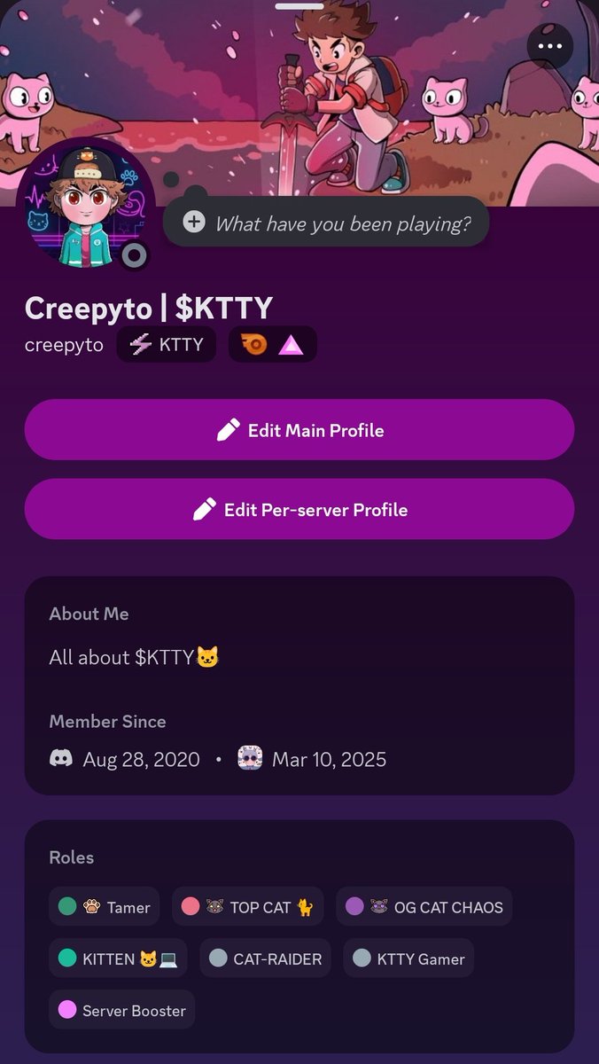 My discord banner and profile says it all😺

<a href="/Kttyworld/">KTTYWORLD</a> $KTTY #kttyworld