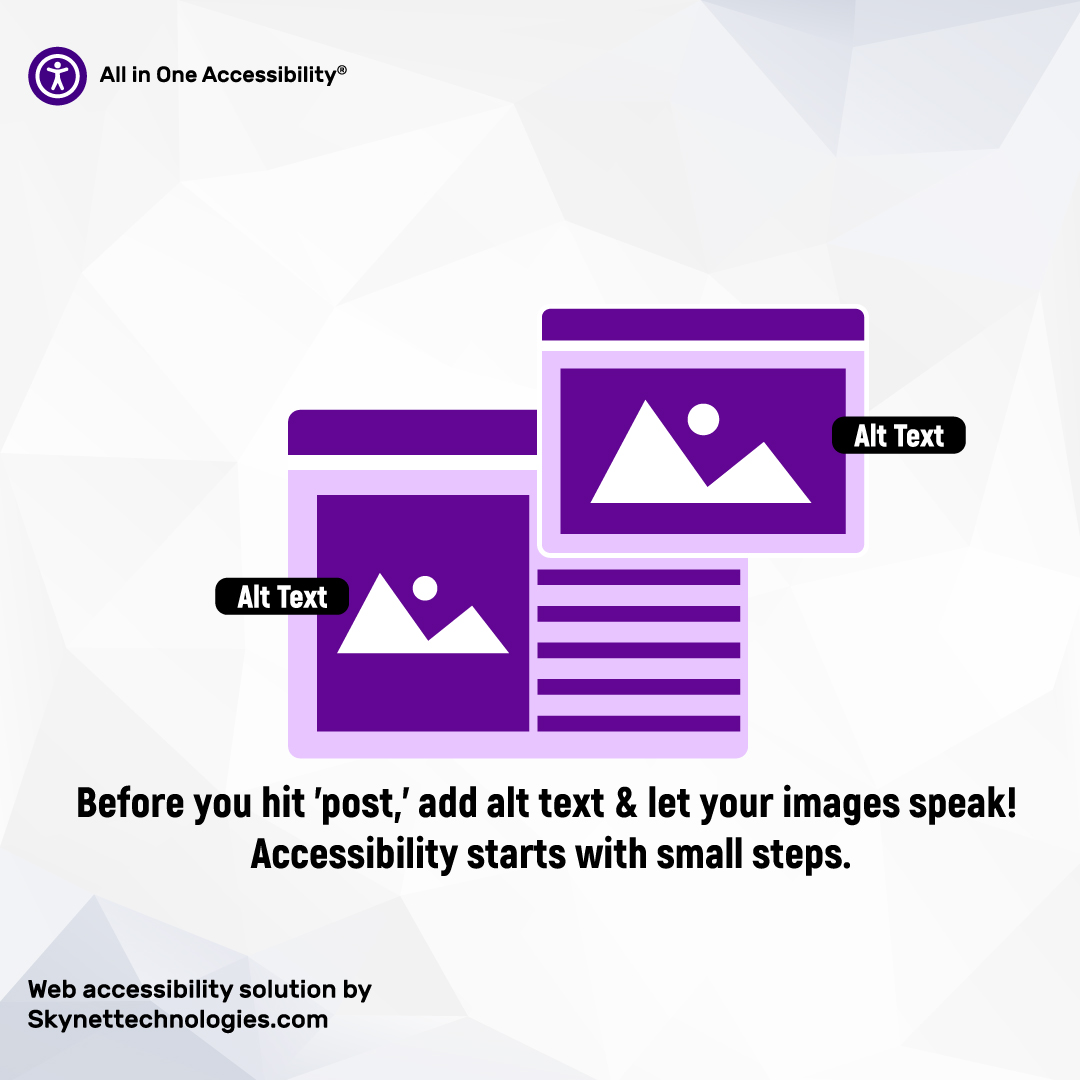 wcag_accessible's tweet image. 👀 Not everyone sees your images, but they can hear them! Add alternative text &amp;amp; make your content truly inclusive. 🌍♿
#AltText #InclusiveContent #InclusiveDesign #AltTextMatters