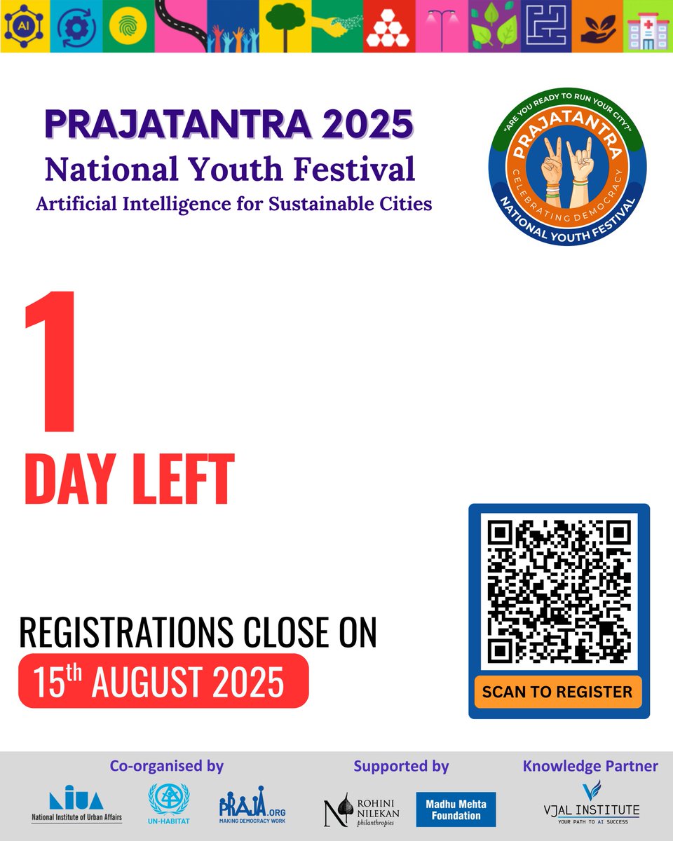 Praja.org (@prajafoundation) on Twitter photo Only 1 day left to register for Prajatantra 2025! Secure your spot now!
Check the link in bio for registration details.
Hurry! Registrations close on 15th August 11:59 PM IST.
<a href="/milindmhaske/">milind mhaske</a> | <a href="/priyanka47/">priyanka</a> | Meghna Indurkar | <a href="/Kunaljit_B/">Kunaljit Bhatta</a> | Pratik Jagtap
#Prajatantra2025 Only 1 day left to register for Prajatantra 2025! Secure your spot now!
Check the link in bio for registration details.
Hurry! Registrations close on 15th August 11:59 PM IST.
<a href="/milindmhaske/">milind mhaske</a> | <a href="/priyanka47/">priyanka</a> | Meghna Indurkar | <a href="/Kunaljit_B/">Kunaljit Bhatta</a> | Pratik Jagtap
#Prajatantra2025