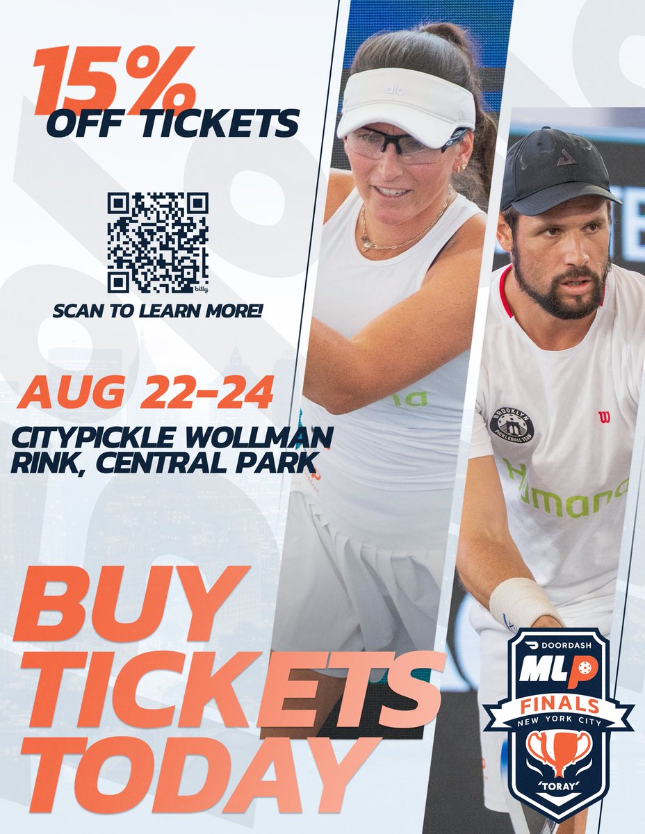 PolygonNYC's tweet photo. The world’s best professional pickleball players are coming to CityPickle Wollman Rink in Central Park from August 22–24 for the Major League Pickleball (MLP) Finals!
Enter the code BKLYN to access the 15% off discount. https://t.co/hzKZqlDiim