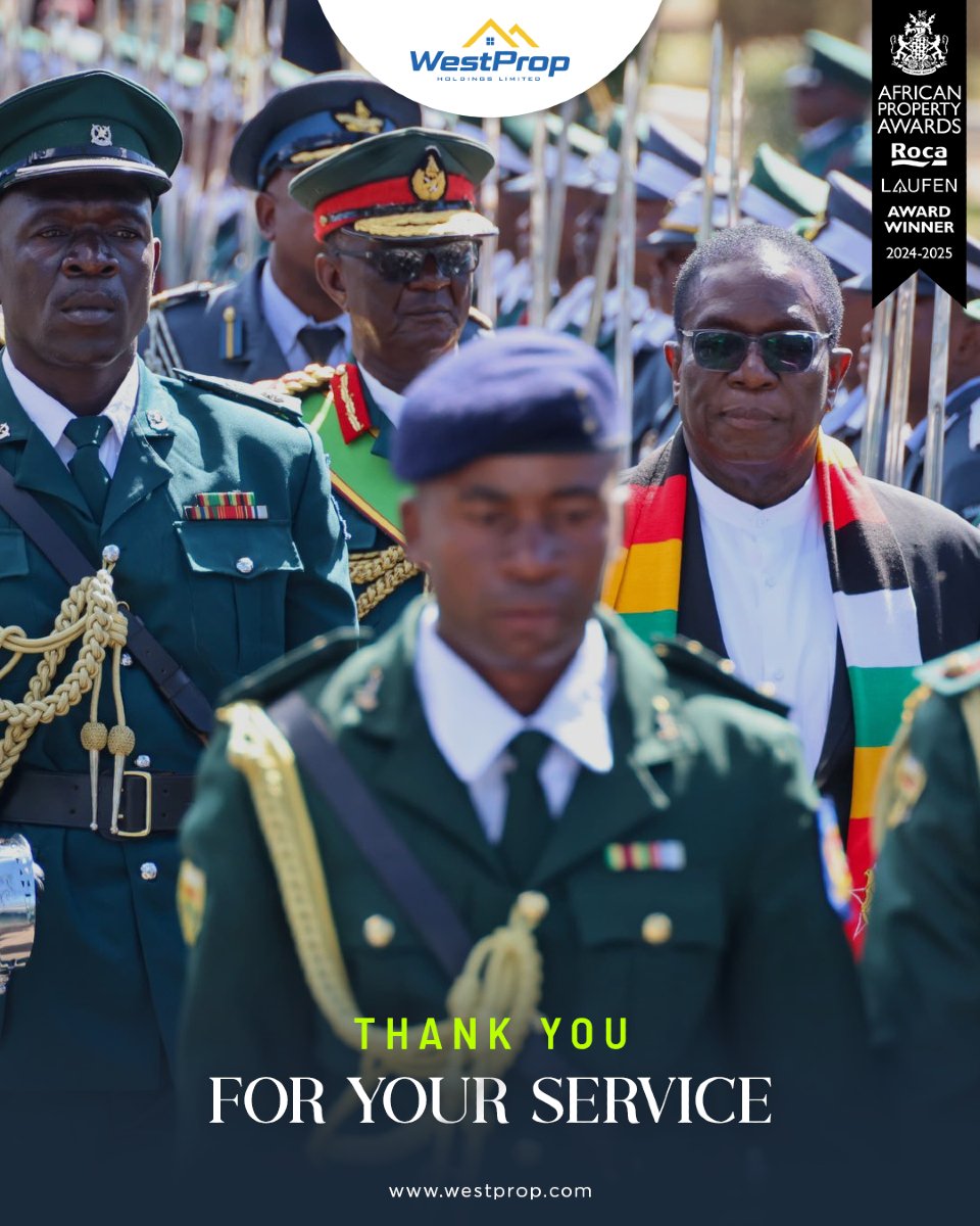 WestPropZim's tweet image. Today we salute the Zimbabwe Defence Forces who safeguard our land and our future.

#DefenceForcesDay2025 #ZimDefenceForcesDay

#WestProp 
#PropertyDevelopment
#OnwardsUpwardsOutwards
#1BillionBricks
#1BrickAtATime
#ArizeZim #ZimArize