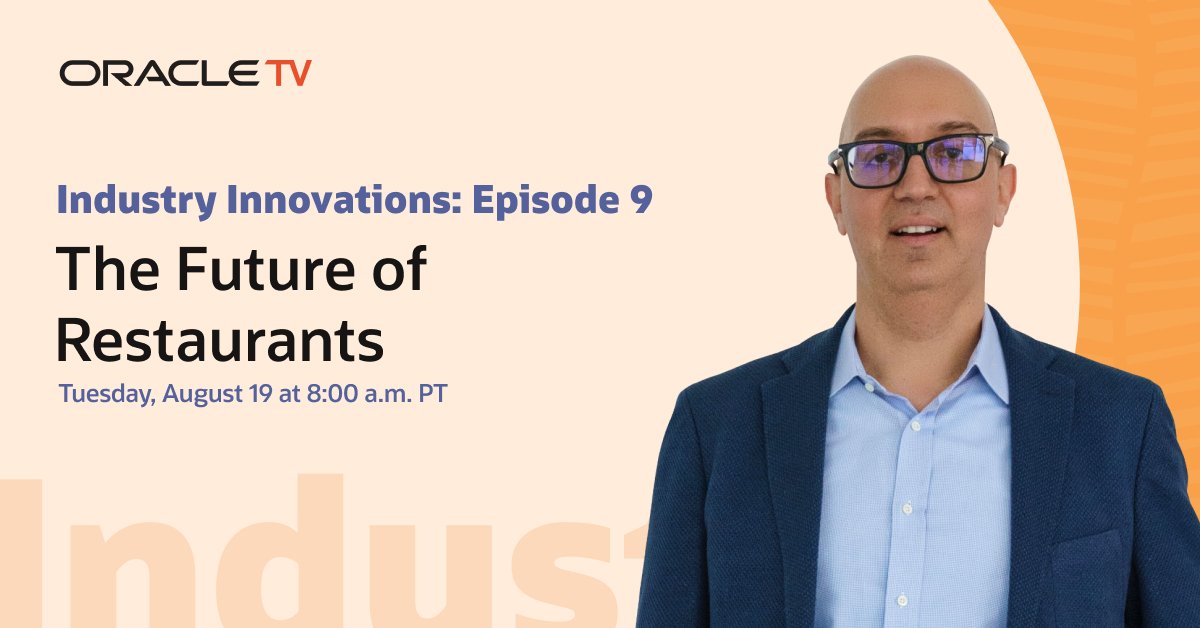 Industry Innovations is back! Join Oracle on August 19 to learn how AI is helping the restaurant industry build for efficiency, effectively staff, and better serve customers at scale. social.ora.cl/6018foDgo