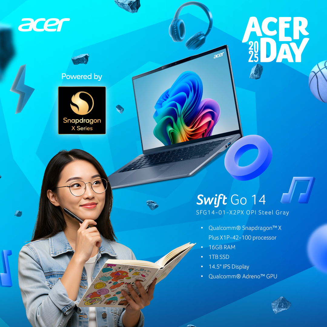AcerPhils's tweet image. Imagine endless creative possibilities that breaks all limits. Now, make it a reality with the #AcerSwiftGo 14.

Powered by Qualcomm® Snapdragon™ X, indulge in the realms of #AIPC enhancements you won’t find elsewhere. Create, design, and innovate, you can do it all with this…