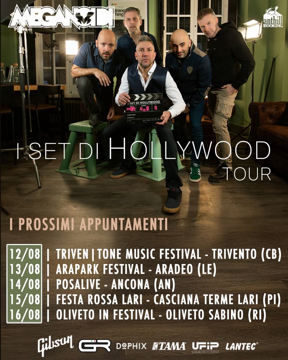 📍 Ecco dove ci trovate nei prossimi giorni:
12/08 • Triven|Tone Music Festival – Trivento (CB)
13/08 • Arapark Festival – Aradeo (LE)
14/08 • PosaLive – Ancona (AN)
15/08 • Festa Rossa Lari – Casciana Terme Lari (PI)
16/08 • Oliveto in Festival – Oliveto Sabino (RI)