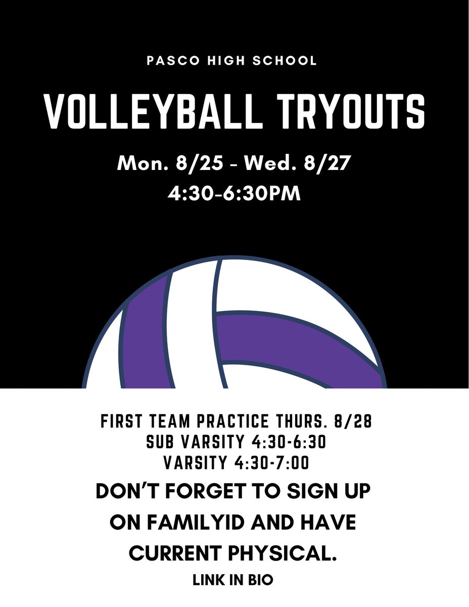 We will see 🫵 August 25th! Be ready for tryouts. Athletic attire (no tank tops), athletic shoes, water bottle (no straws). Be signed up on FamilyID and have current physical. <a href="/pascoathletics/">Pasco Athletics</a> <a href="/PascoHighSchool/">Pasco High School</a>