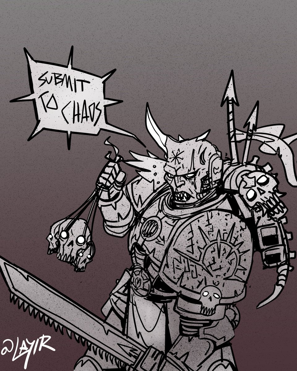 Layir25's tweet photo. All that 3D sculpting made me want to bust out my #warhammer40k minis. 
 
Couldn't help but sketch a #chaos space marine after. 

#chaoswarhammer #grimdark #warhammer #warhammercommunity #chaosspacemarines #40k #fanart https://t.co/NbMICe1ubm
