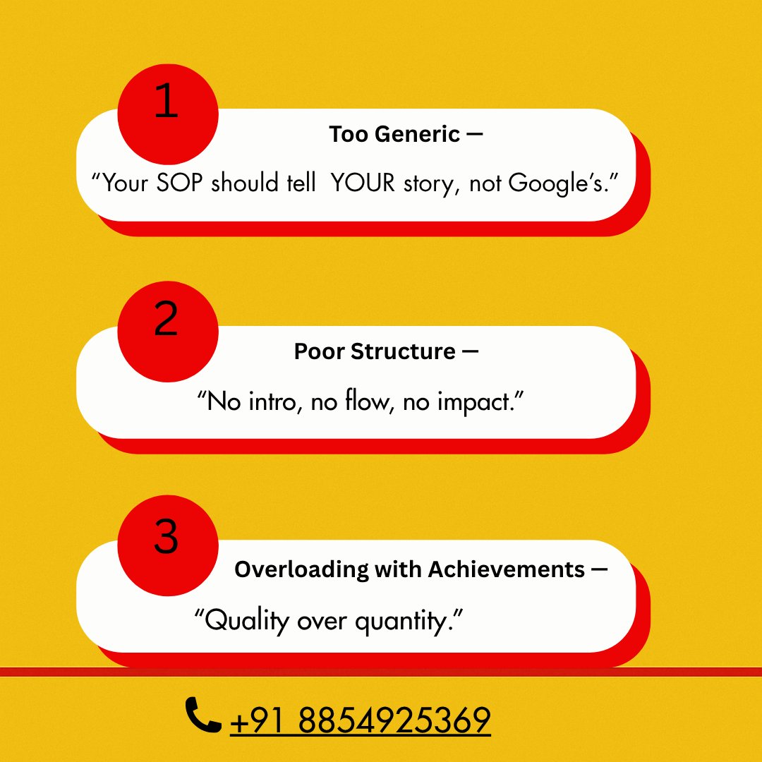 HrResearchers's tweet photo. Your SOP can make or break your admission 🎯

Here are 5 mistakes to avoid:

1️⃣ Too generic
2️⃣ Poor structure
3️⃣ Too many achievements
4️⃣ Ignoring requirements
5️⃣ Weak ending

💡 Get yours reviewed by experts → DM “SOP” 📝
#SOP #StudyAbroad #HigherEd #AcademicWriting #Admissions https://t.co/I4b1wpiXo1